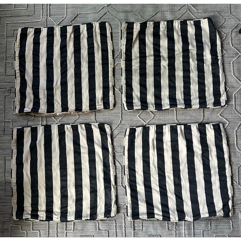 Vintage black ivory striped throw pillow covers shams set of 4 lot 20x18”  fun